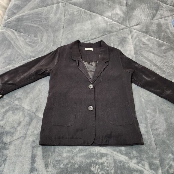 Girls Black & White Polka Dot Button Up Pocketed Blazer Suit Jacket Size 6-7 - Picture 2 of 3
